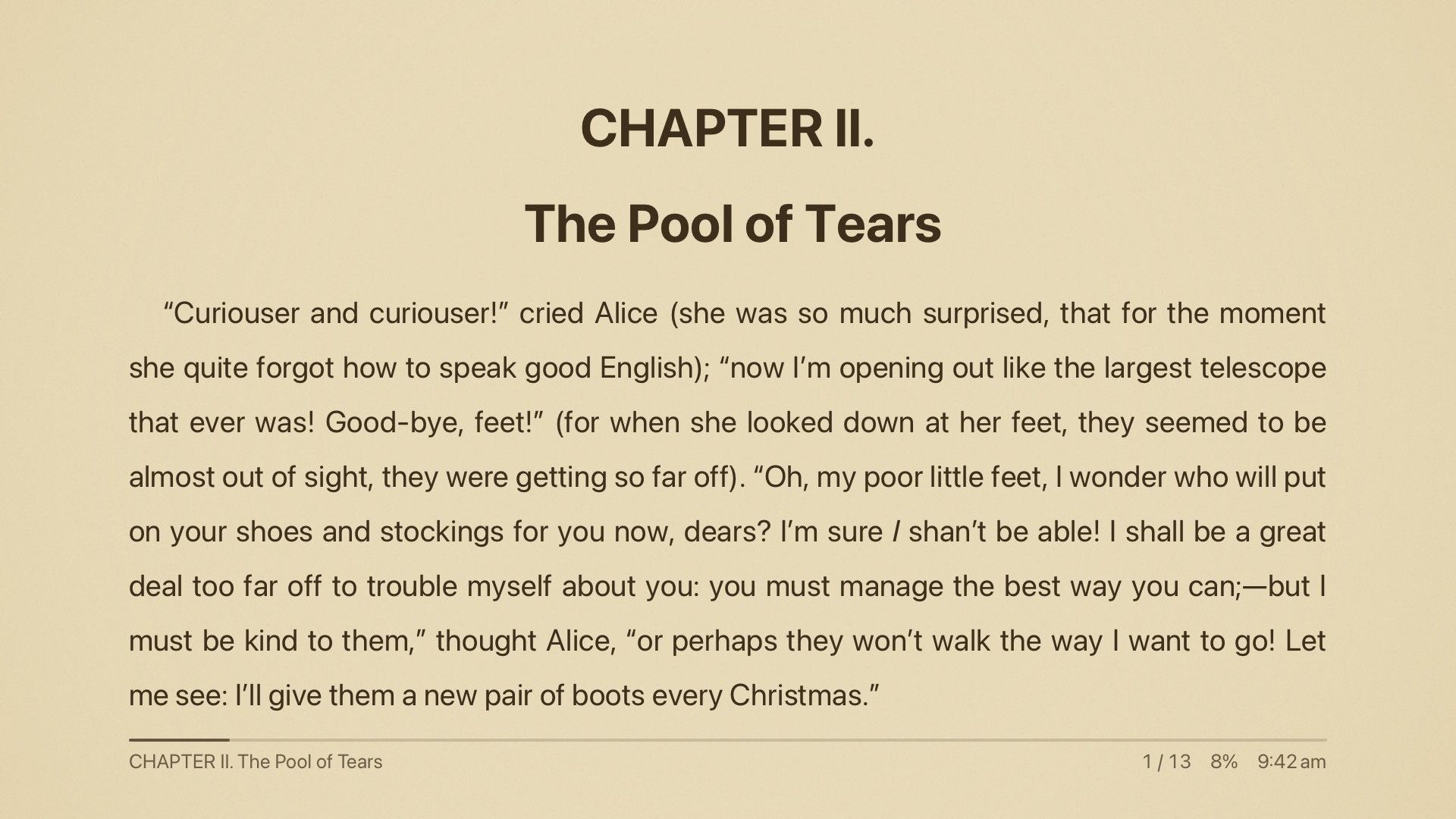 A chapter of Alice’s Adventures in Wonderland on the Parchment theme